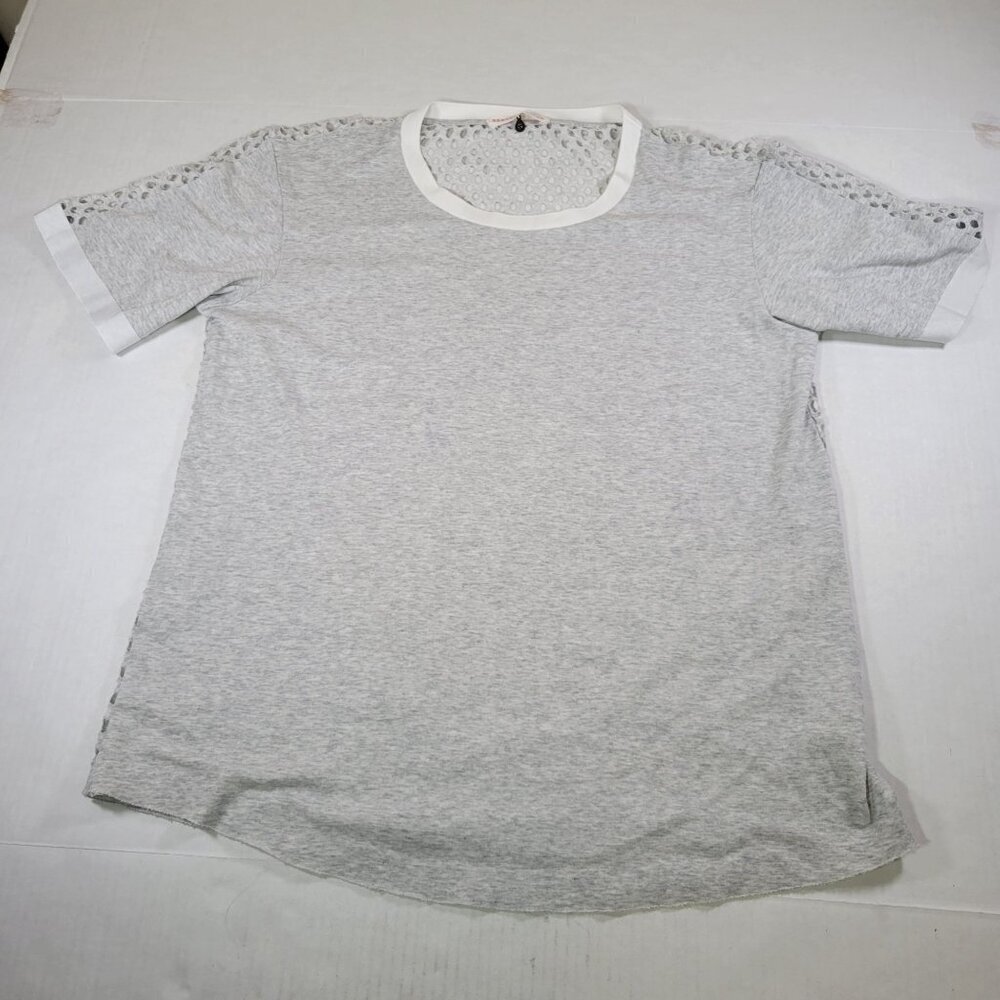 Rebecca Taylor Women Athleisure Gray & White Short-Sleeve Mesh Back Top Size S